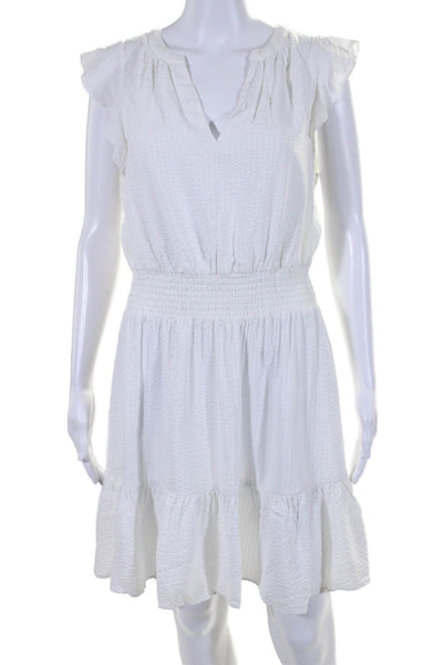 Michael Michael Kors Womens Cap Sleeve V Neck Smocked Dress White Size Small