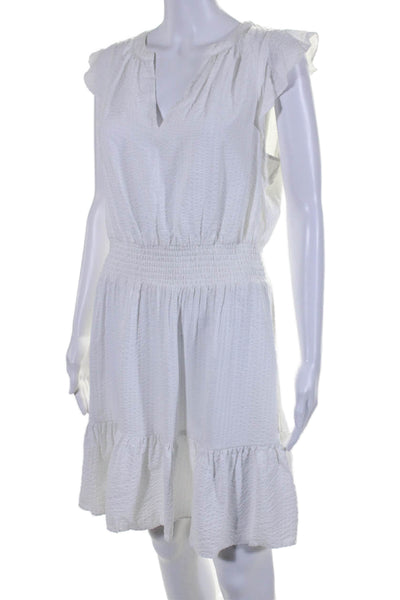 Michael Michael Kors Womens Cap Sleeve V Neck Smocked Dress White Size Small