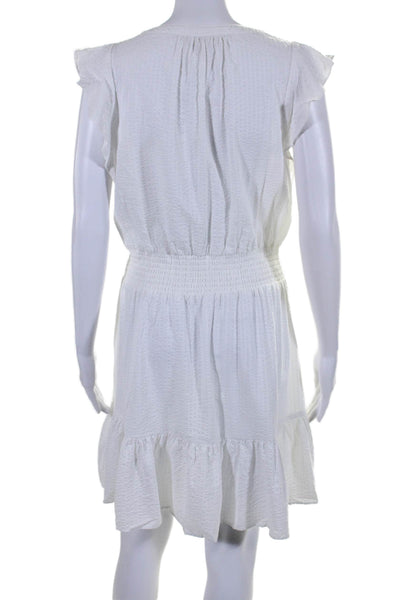 Michael Michael Kors Womens Cap Sleeve V Neck Smocked Dress White Size Small