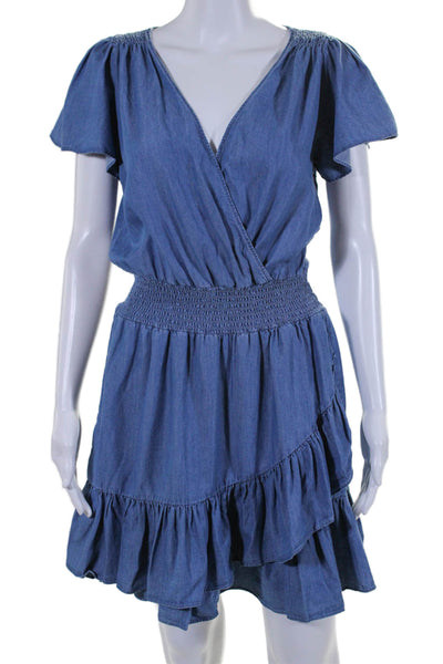 Michael Michael Kors Womens Short Sleeve V Neck Ruffled Tiered Dress Blue Small