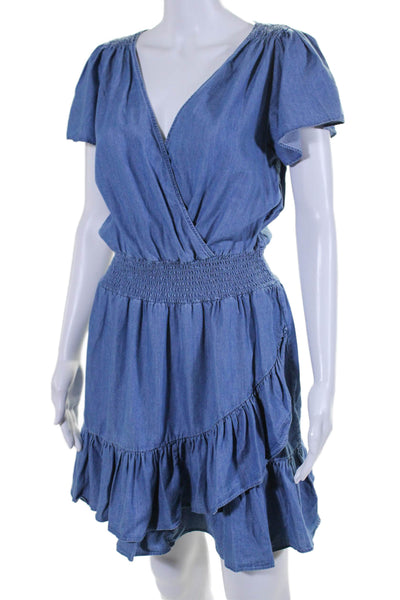 Michael Michael Kors Womens Short Sleeve V Neck Ruffled Tiered Dress Blue Small