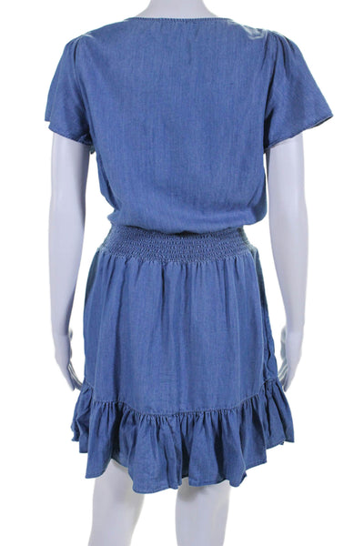 Michael Michael Kors Womens Short Sleeve V Neck Ruffled Tiered Dress Blue Small