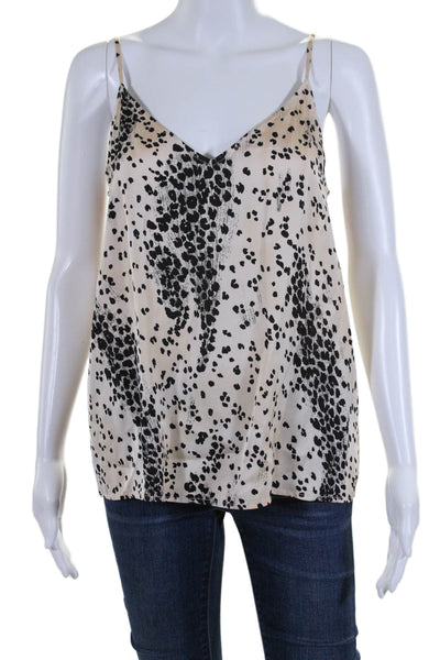 Equipment Femme Womens Leopard Printed V Neck Silk Tank Top Beige Black Medium