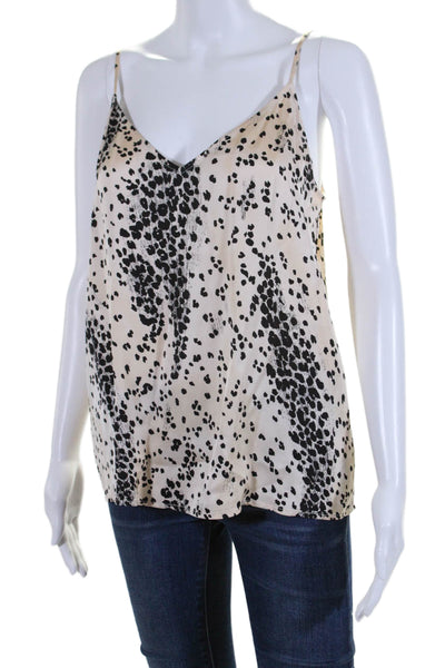 Equipment Femme Womens Leopard Printed V Neck Silk Tank Top Beige Black Medium