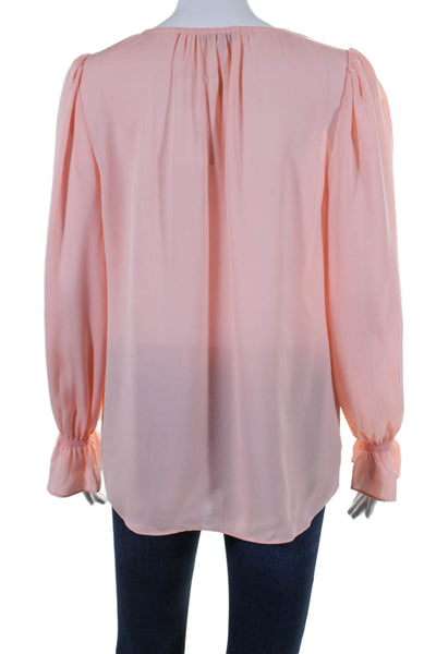 Joie Womens Long Sleeve Button Front V Neck Silk Shirt Pink Size Small