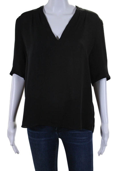 Joie Womens Short Sleeve V Neck Boxy Silk Shirt Black Size Large