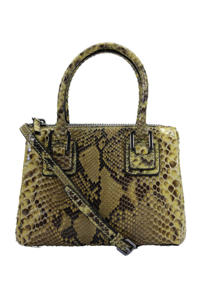 Alexandra Clancy Womens Zip Top Micro Mini Snakeskin Crossbody Handbag Brown