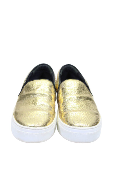 Celine Paris Women's Round Toe Slip-On Rubber Sole Shoes Gold Metallic Size FR37