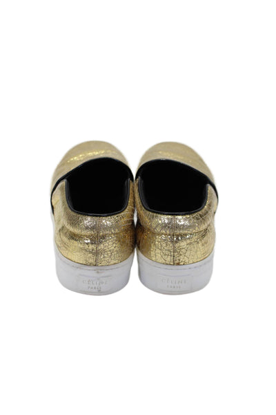 Celine Paris Women's Round Toe Slip-On Rubber Sole Shoes Gold Metallic Size FR37