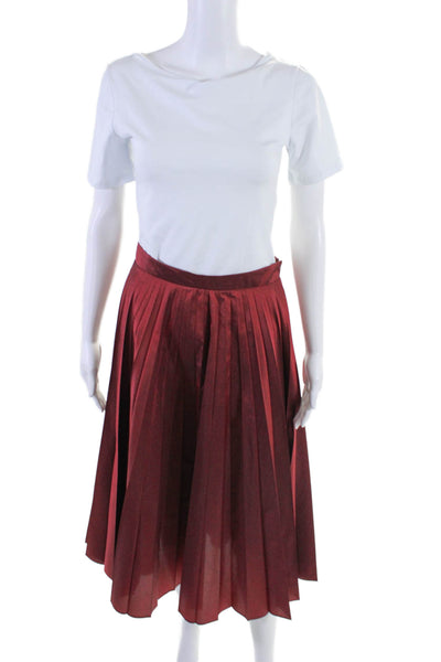 Margaret Howell Women's Hook Closure Flare Pleated Midi Skirt Burgundy Size UK 1