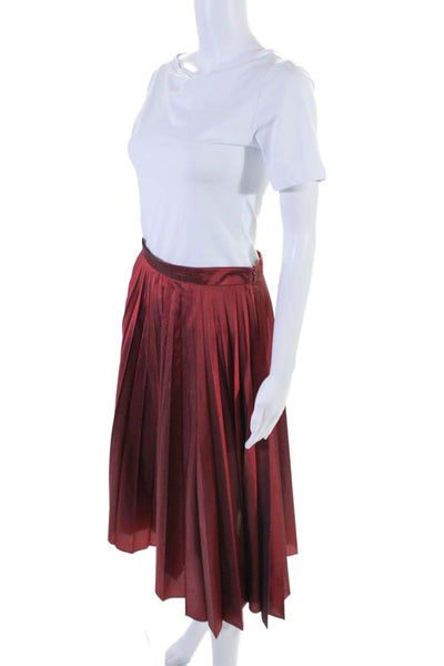 Margaret Howell Women's Hook Closure Flare Pleated Midi Skirt Burgundy Size UK 1