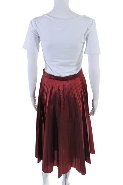 Margaret Howell Women's Hook Closure Flare Pleated Midi Skirt Burgundy Size UK 1