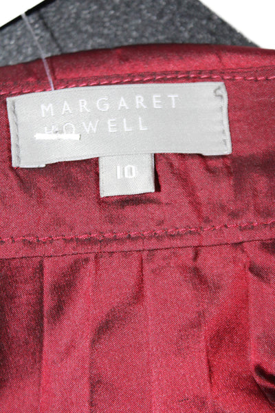 Margaret Howell Women's Hook Closure Flare Pleated Midi Skirt Burgundy Size UK 1