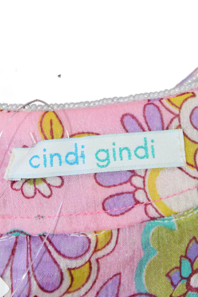 Cindi Gindi Womens Pink Floral Breaded V-Neck Short Sleeve Tunic Top Size S