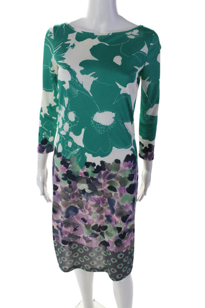 Etro Womens Scoop Neck Long Sleeve Floral Long Dress Multicolor Size 44