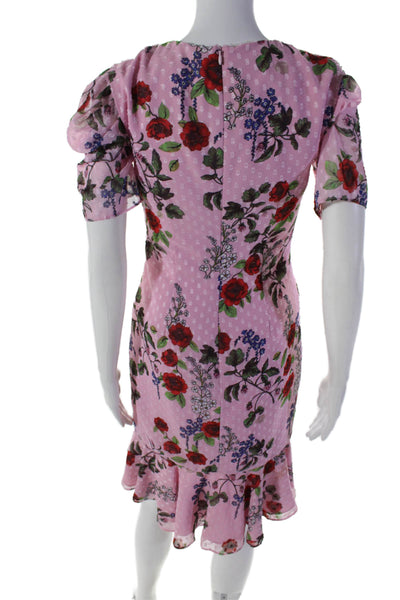 Keepsake Womens Short Sleeve Floral V Neck Ruched Bodycon Dress Pink Size XS