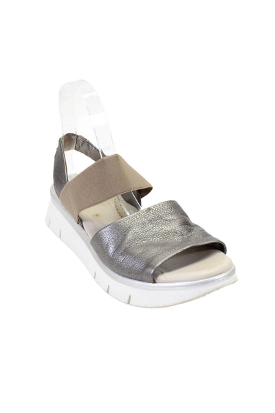 THE FLEXX Womens Platform Metallic Ankle Strap Sandals Silver Leather Size 10