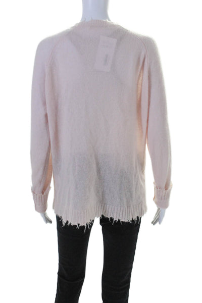 Decker Luxe Womens Distressed Trim V Neck Cashmere Sweater Pink Size Large