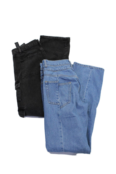 Zara Women's High Waist Straight Leg Cargo Denim Pants Black Blue Size 4 Lot 2