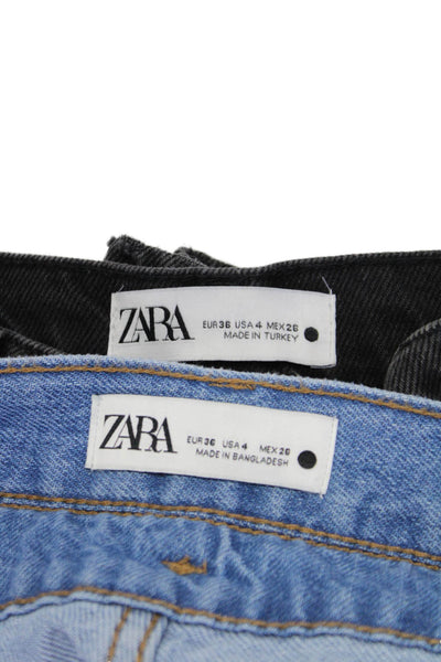 Zara Women's High Waist Straight Leg Cargo Denim Pants Black Blue Size 4 Lot 2