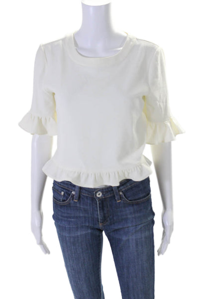 Kate Spade New York Womens White Ruffle Crew Neck 3/4 Sleeve Blouse Top Size M