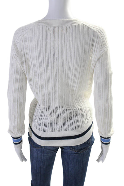 Tory Sport Womens Cotton Blend White V-Neck Long Sleeve Sweater Top Size M