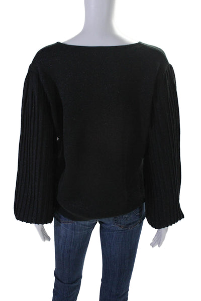 Nanette Lepore Womens Glittery Black Crew Neck Long Sleeve Sweater Top Size XL