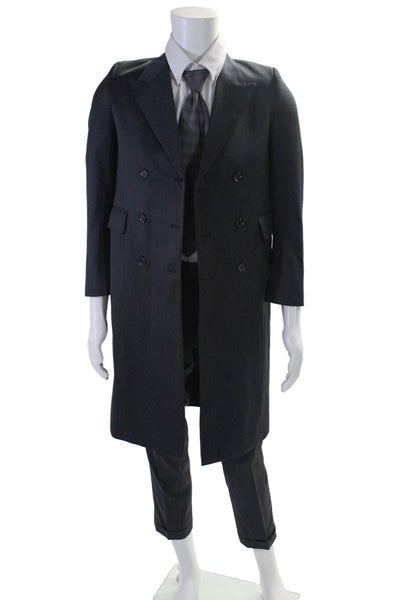 GB Mens Charcoal Double Breasted Wool Blazer Pants Suit Set Size 16M