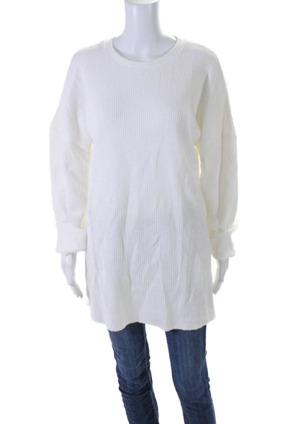 Moussy Womens Cotton Waffle Knit Long Sleeve T shirt White Size L