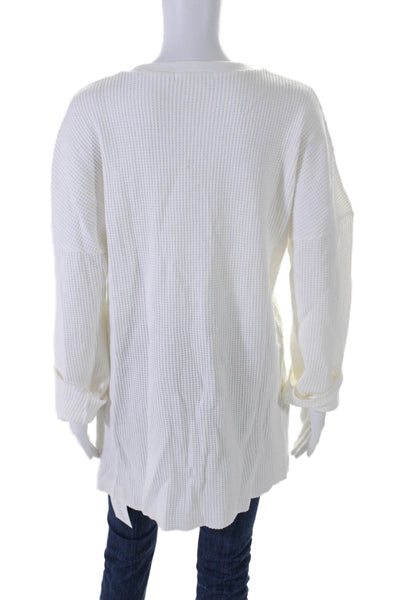 Moussy Womens Cotton Waffle Knit Long Sleeve T shirt White Size L