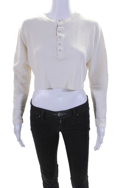 The Range Womens Cotton Waffle Knit Long Sleeve Crop Thermal Top White Size XS