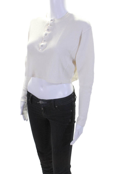 The Range Womens Cotton Waffle Knit Long Sleeve Crop Thermal Top White Size XS