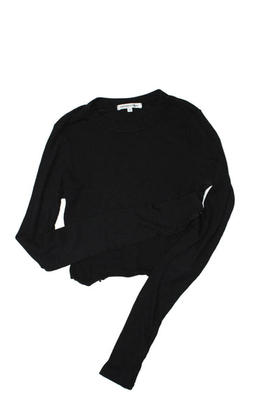 Cotton Citizen Womens Cotton Ribbed Knit Long Sleeve Shirts Black Size XS Lot 2