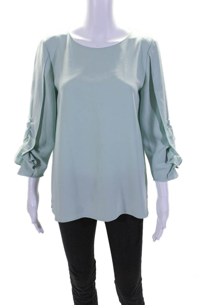 Lafayette 148 New York Womens Green Crew Neck Slit Long Sleeve Blouse Top Size S