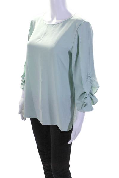 Lafayette 148 New York Womens Green Crew Neck Slit Long Sleeve Blouse Top Size S