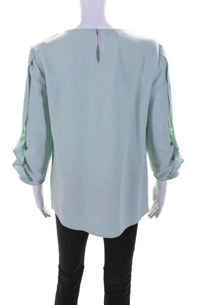 Lafayette 148 New York Womens Green Crew Neck Slit Long Sleeve Blouse Top Size S