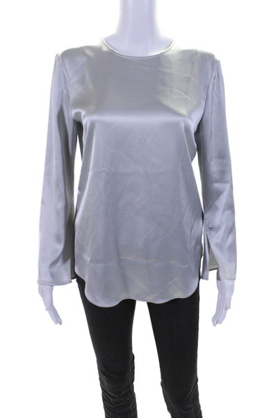 Theory Womens Steel Gray Crew Neck Long Sleeve Blouse Top Size S