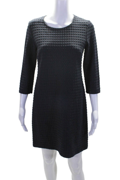 Theory Womens Navy Blue Textured Crew Neck Long Sleeve Shift Dress Size S