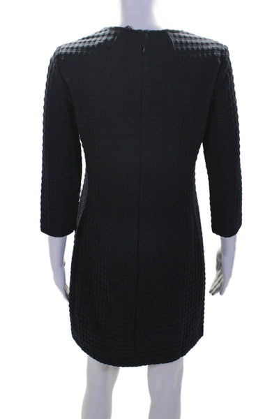 Theory Womens Navy Blue Textured Crew Neck Long Sleeve Shift Dress Size S