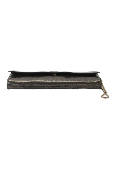 Boss Hugo Boss Leather Embossed Magnet Flap Long Wristlet Clutch Dark Silver