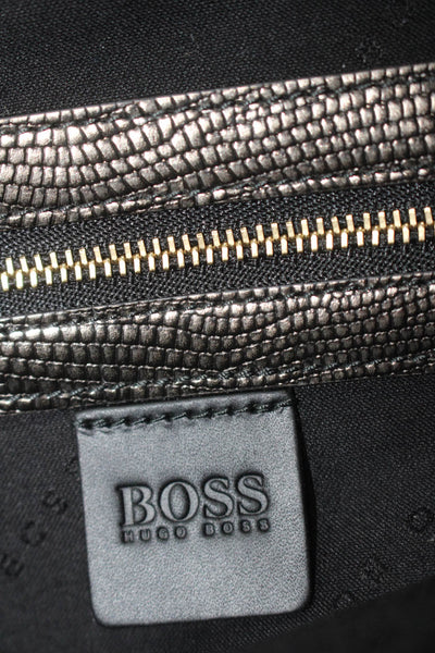 Boss Hugo Boss Leather Embossed Magnet Flap Long Wristlet Clutch Dark Silver