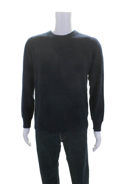 SCP Mens Navy Blue Cashmere Crew Neck Long Sleeve Pullover Sweater Top Size L