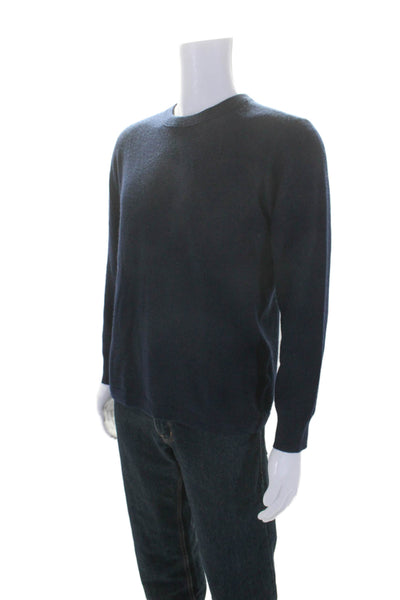 SCP Mens Navy Blue Cashmere Crew Neck Long Sleeve Pullover Sweater Top Size L