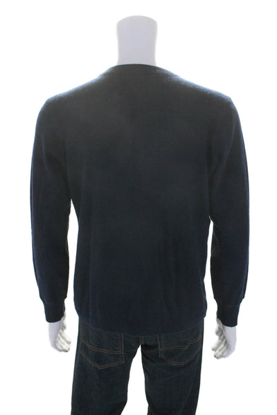 SCP Mens Navy Blue Cashmere Crew Neck Long Sleeve Pullover Sweater Top Size L