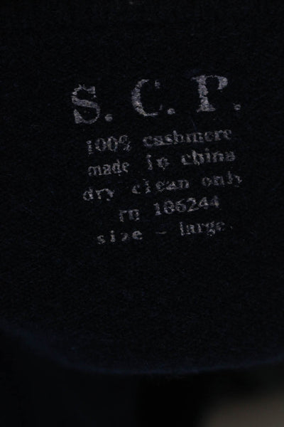 SCP Mens Navy Blue Cashmere Crew Neck Long Sleeve Pullover Sweater Top Size L