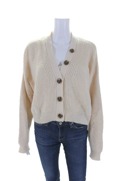 Audrey 3 + 1 Womens Long Sleeve Thick Knit BUtton Down Sweater Beige Medium