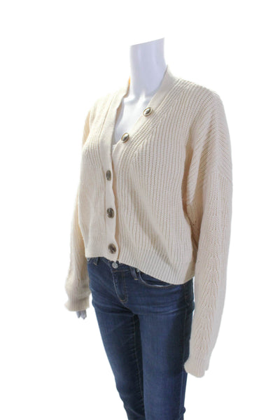 Audrey 3 + 1 Womens Long Sleeve Thick Knit BUtton Down Sweater Beige Medium