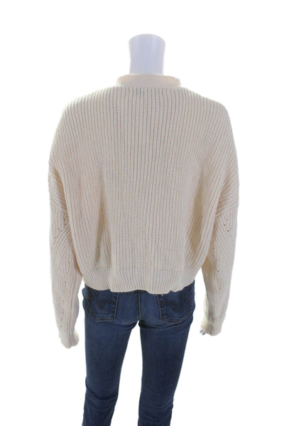 Audrey 3 + 1 Womens Long Sleeve Thick Knit BUtton Down Sweater Beige Medium