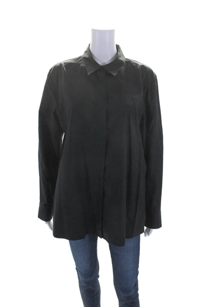 Calvin Klein Collection Womens Cotton Long Sleeve Button Down Shirt Black Size 1