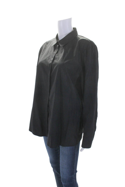 Calvin Klein Collection Womens Cotton Long Sleeve Button Down Shirt Black Size 1